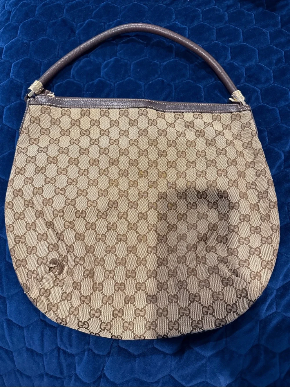 Gucci Beige Monogram Canvas Shoulder Bag with Brown Trim